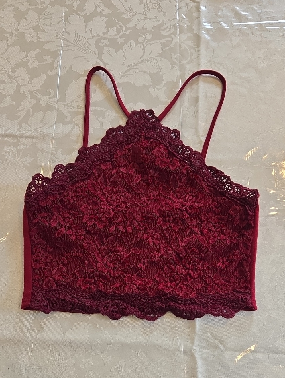 Lace Burgundy Maroon Red Crop Top